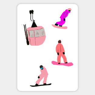 Pink Snowboarding Illustration Magnet